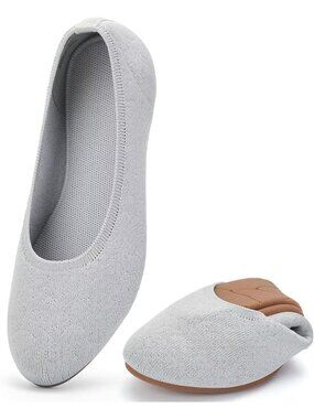 Women's Light Grey Ballet Flats Slip On Comfortable Round Toe Walking Shoes